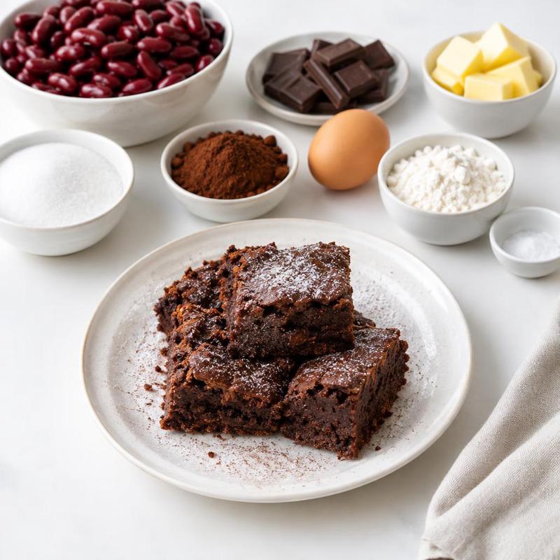 Wilgotne brownie z czerwonej fasoli z gorzką czekoladą i kakao