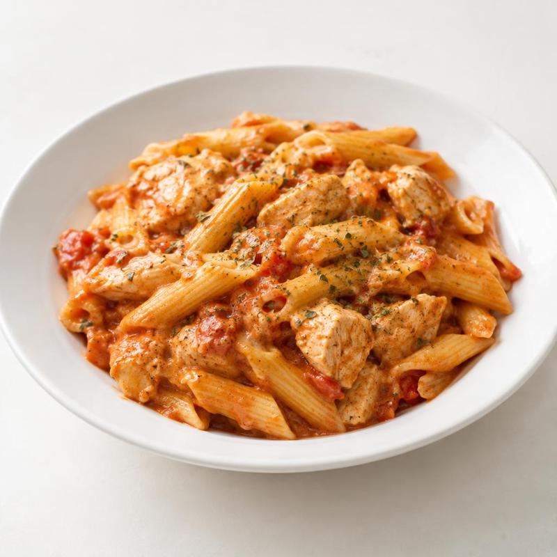 Penne z indykiem z jednego garnka, w pomidorach z goudą i oregano