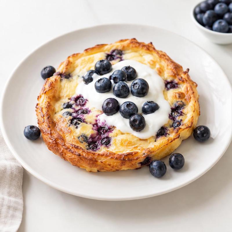 Omlet biszkoptowy z borówkami z pieca, z kleksem jogurtu