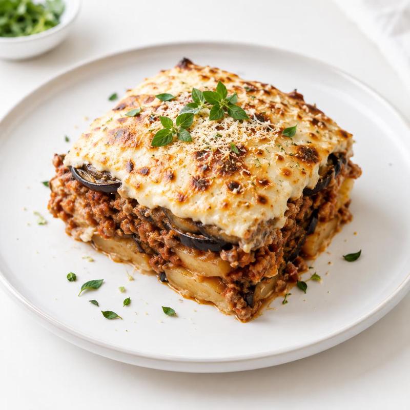Moussaka z indykiem i lekkim sosem mlecznym