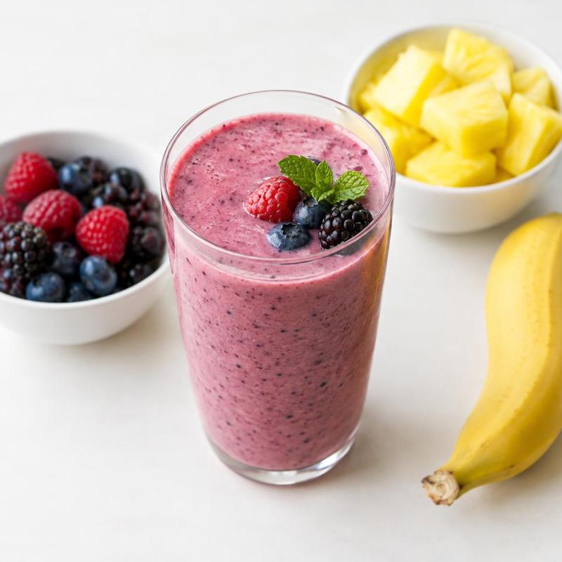 Ananasowo-bananowy koktajl z dodatkiem owoców leśnych