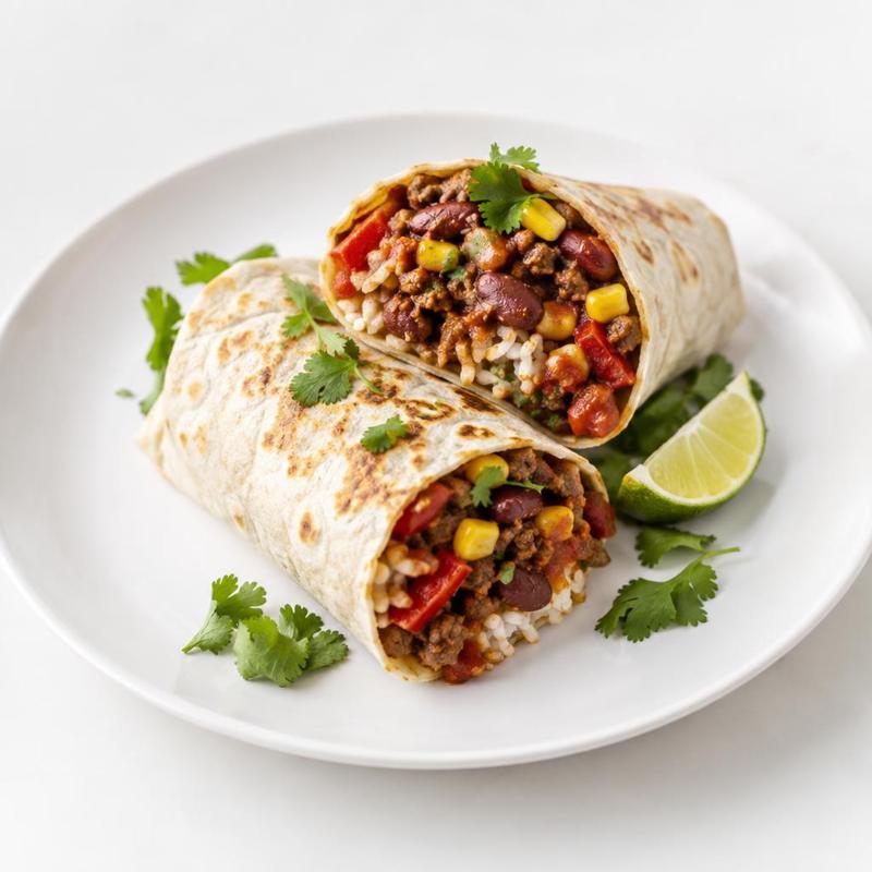 Burrito w misce z mieloną wołowiną, ryżem i czerwoną fasolą