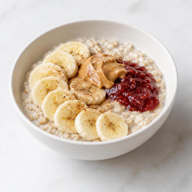 Owsianka z bananem i dżemem na napoju sojowym