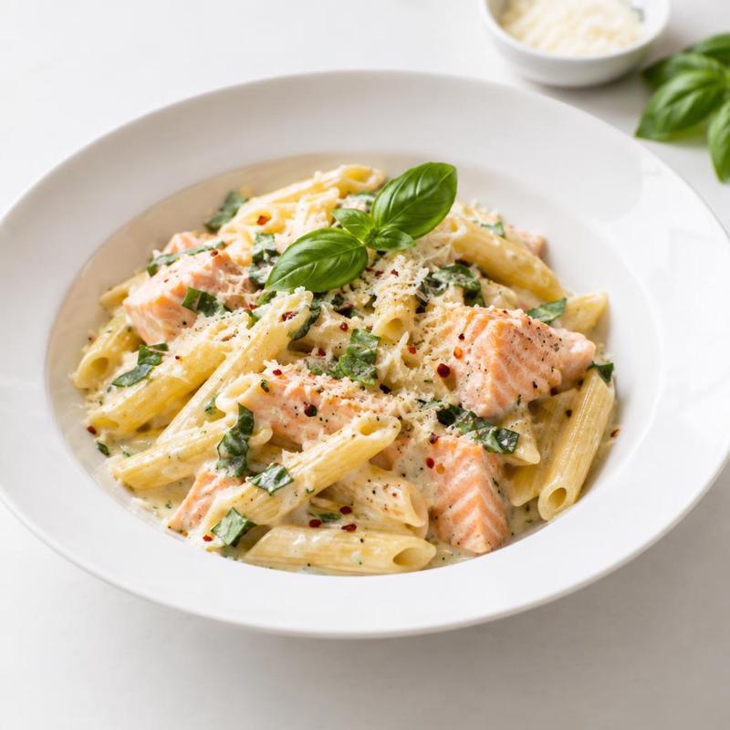 Makaron z łososiem w sosie serowym z parmezanem