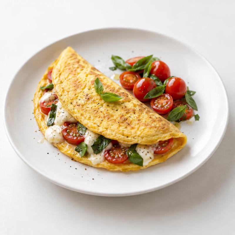Omlet caprese z pomidorkami koktajlowymi i mozzarellą