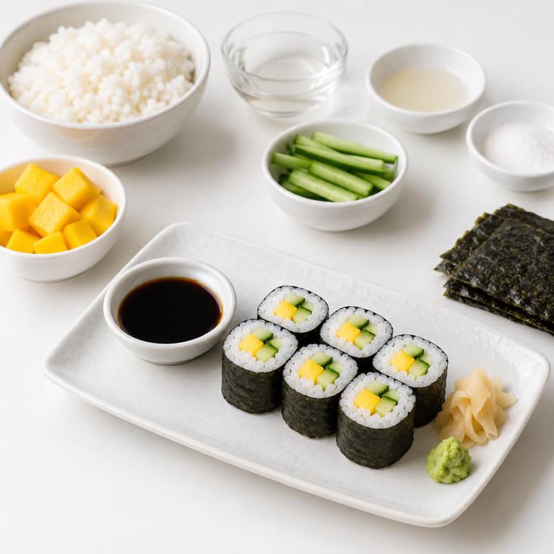 Wegańskie rolki sushi z mango i ogórkiem