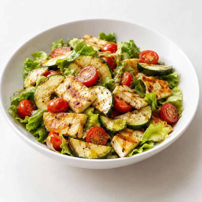 Sałatka z cukinią i halloumi w cytrynowo-musztardowym winegrecie