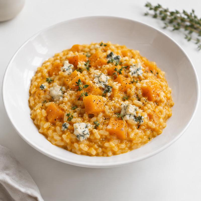 Kremowe risotto z dynią hokkaido i niebieskim serem