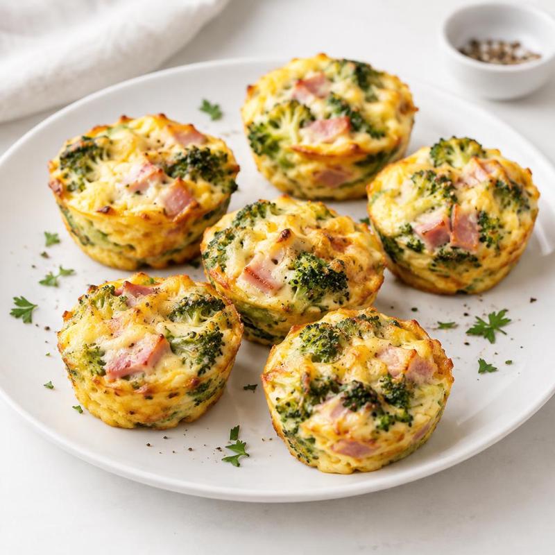 Mini frittaty z brokułem, szynką i goudą