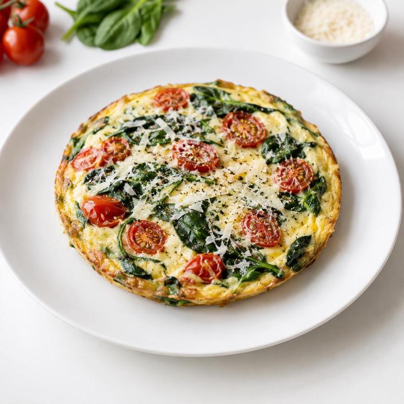 Puszysty omlet z piekarnika z pomidorkami i rumianym parmezanem