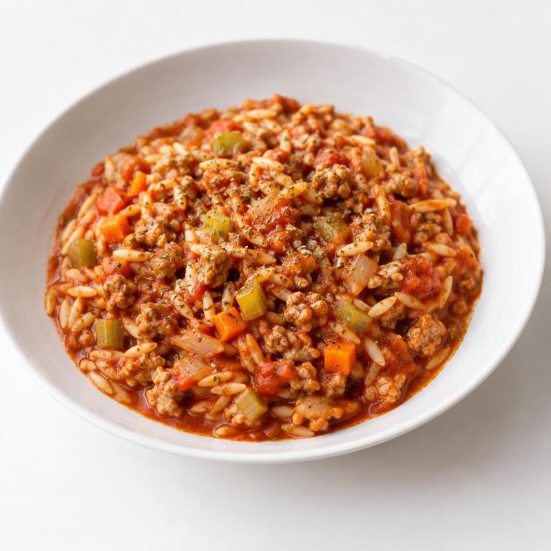 Makaron orzo w sosie z indyka, marchewki i selera