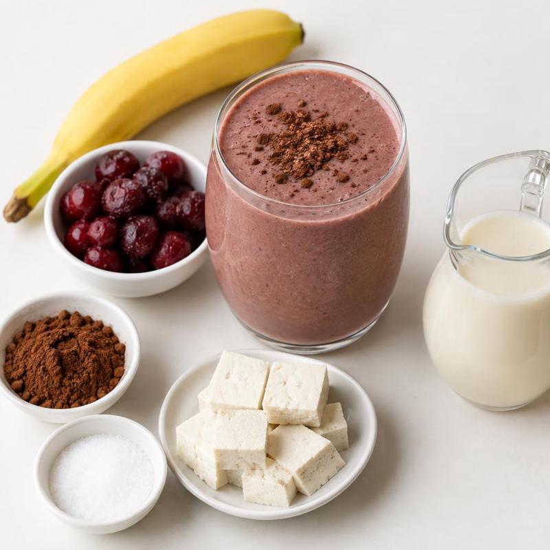 Czekoladowy shake wiśniowy z tofu na napoju sojowym