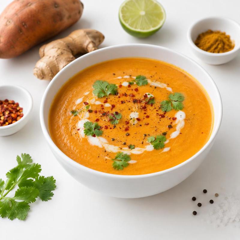 Rozgrzewająca zupa z batata z curry, imbirem i limonką