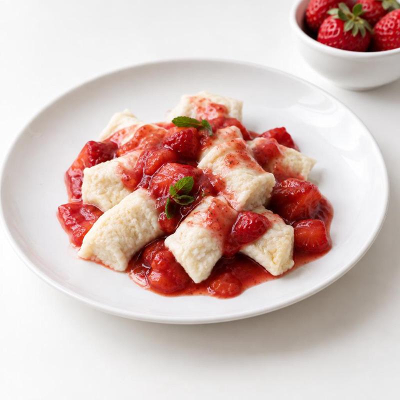 Leniwe kluseczki z tofu i sosem truskawkowym