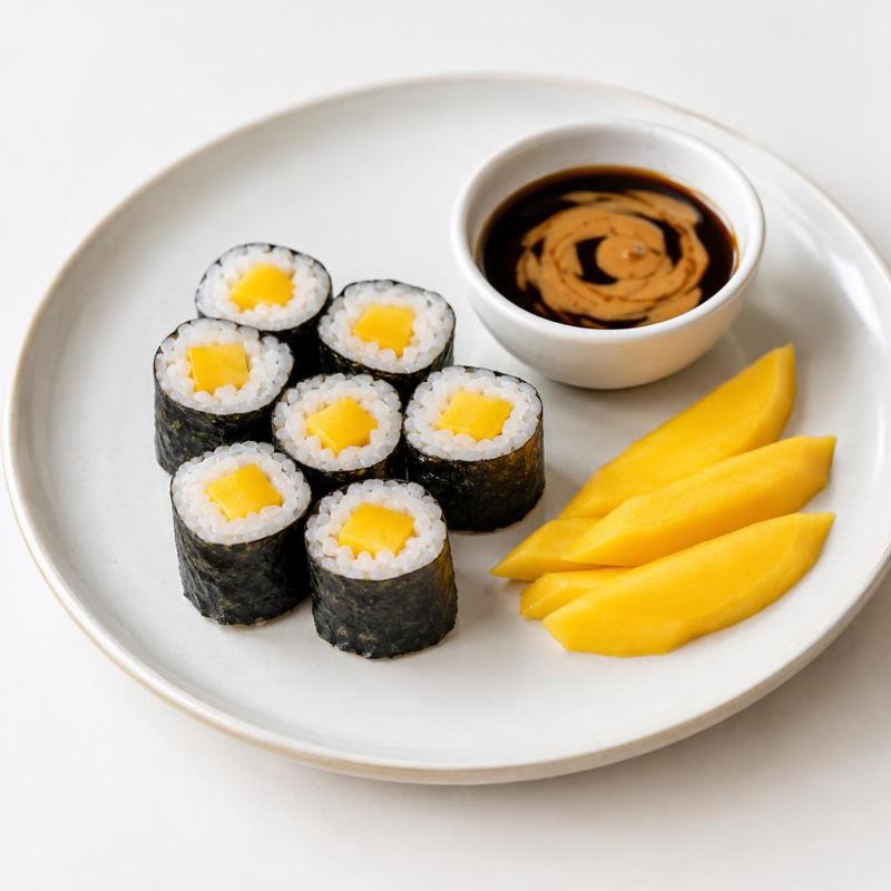 Rolki nori z mango i pastą z orzeszków ziemnych