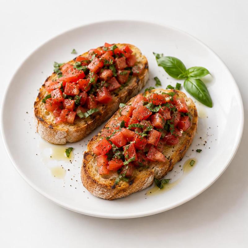 Bruschetta z pomidorami na grzankach z patelni