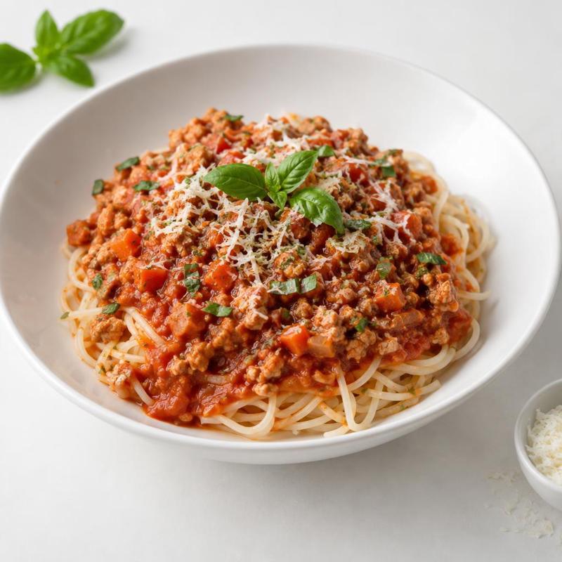 Spaghetti ryżowe z indykiem w sosie pomidorowo-ziołowym