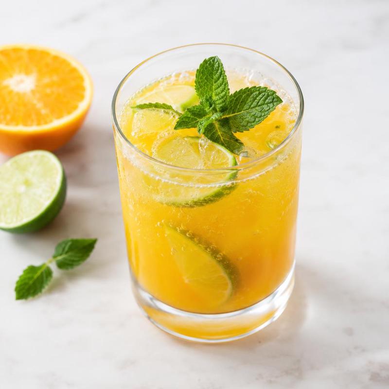 Pomarańczowa lemoniada z miętą na wodzie gazowanej