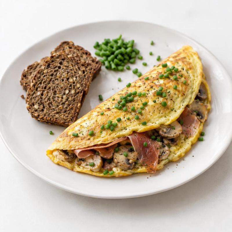 Czosnkowy omlet z szynką parmeńską i szczypiorkiem