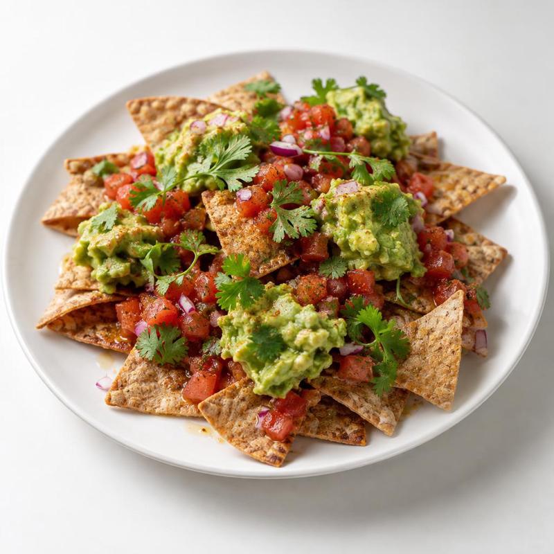 Nachosy z tortilli z salsą pomidorową i guacamole