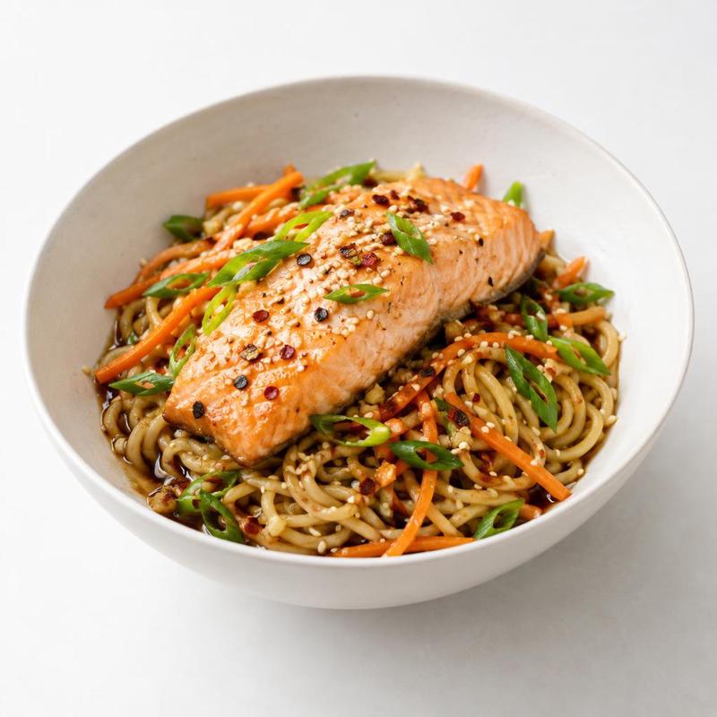 Ramen w sosie sojowo-imbirowym z łososiem