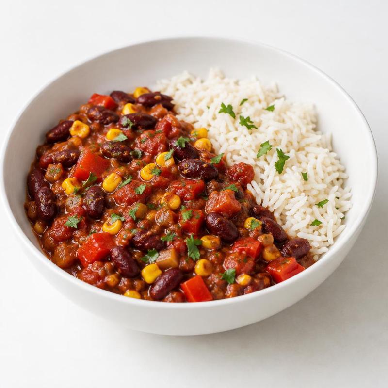 Chili z czerwoną fasolą, papryką i ryżem