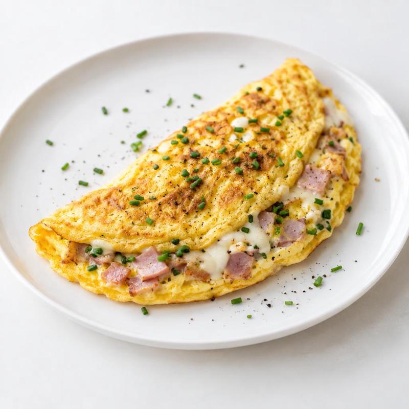 Omlet z szynką, ciągnącą się mozzarellą i szczypiorkiem