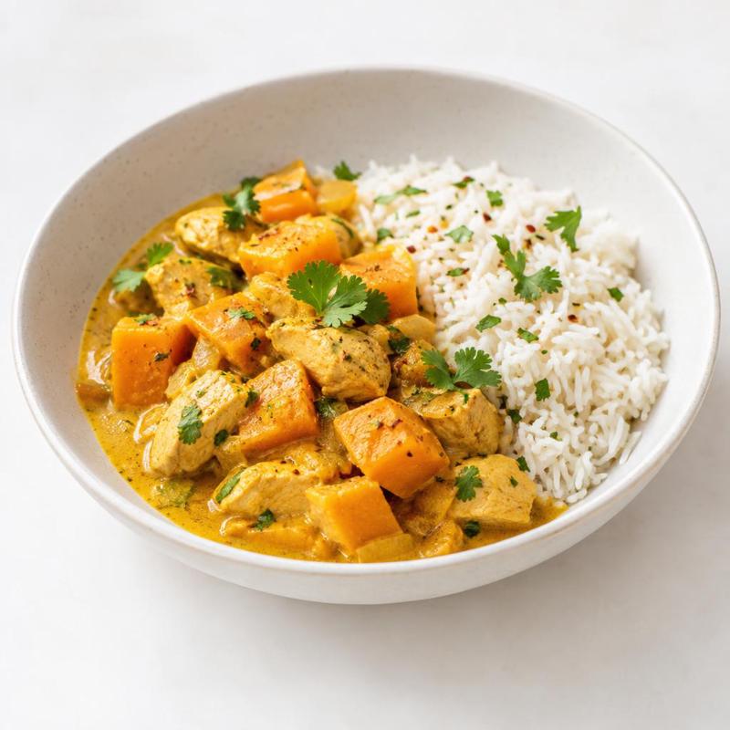 Kokosowe curry z kurczakiem, dynią i świeżym imbirem