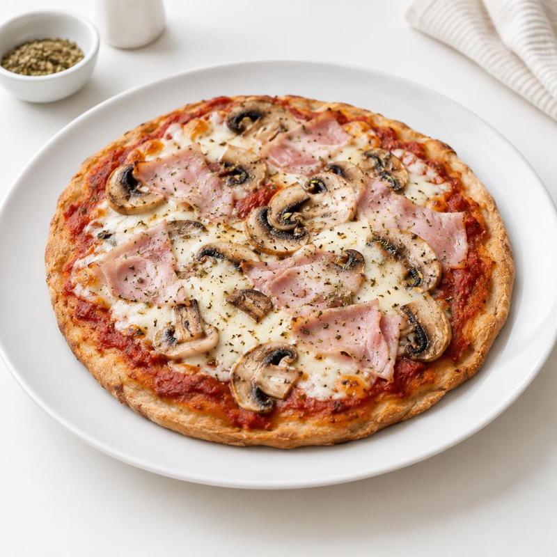 Pizza na skyrze z szynką i pieczarkami