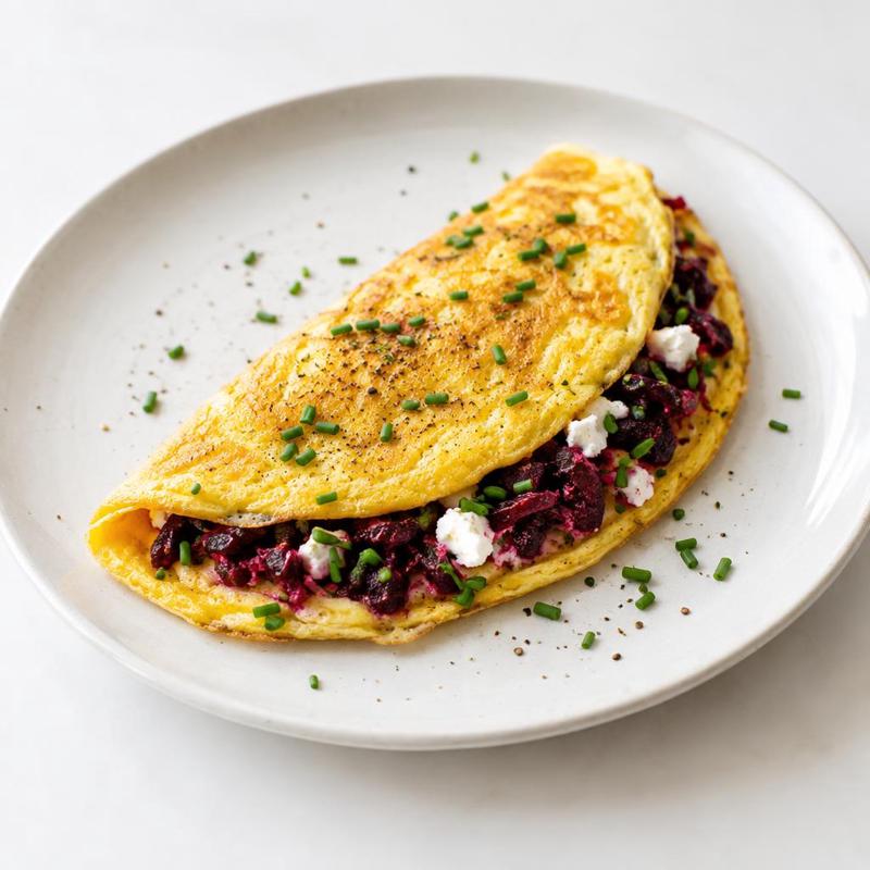 Buraczany omlet z kozim serem i szczypiorkiem