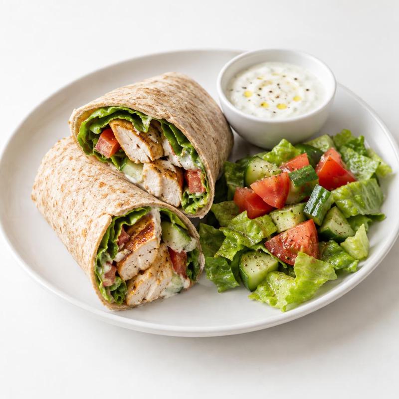 Pełnoziarnista tortilla z piersią kurczaka i warzywami