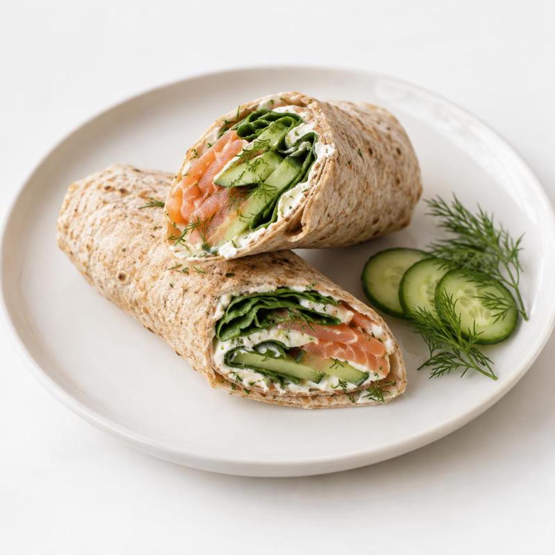 Tortilla z wędzonym łososiem i ogórkiem