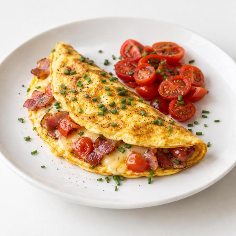 Omlet z boczkiem, goudą i szczypiorkiem