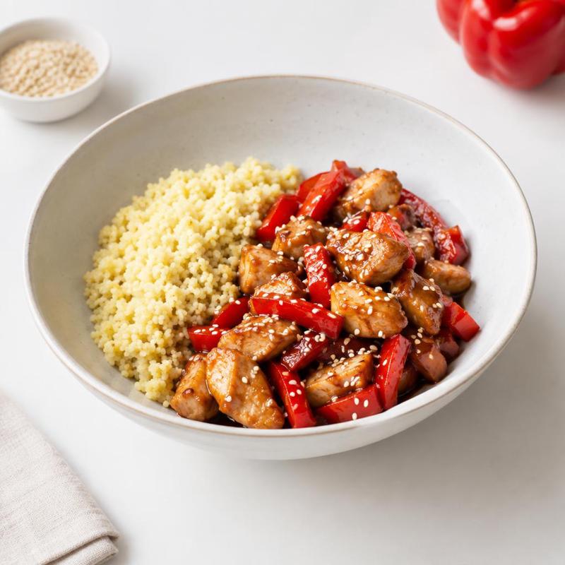 Pierś kurczaka w sosie teriyaki z sezamem na kaszy jaglanej