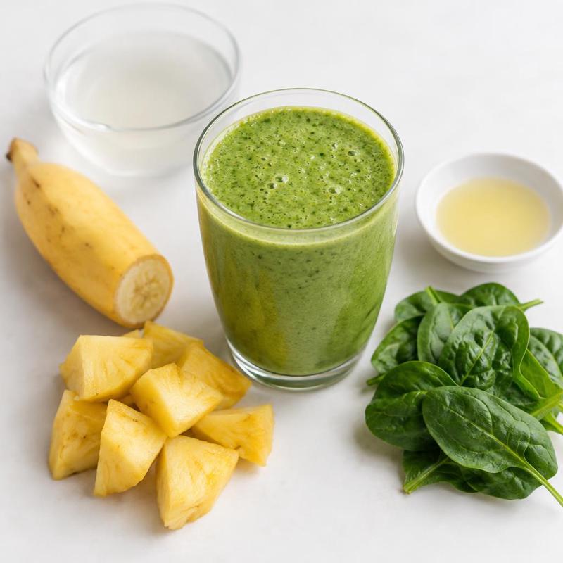 Smoothie bananowo-ananasowe ze szpinakiem na wodzie kokosowej