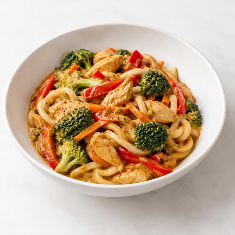 Udon z kurczakiem w orzechowym sosie curry