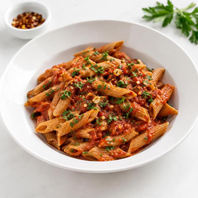 Pełnoziarniste penne arrabbiata z natką pietruszki