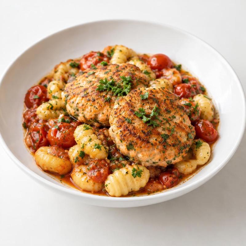 Kotleciki z łososia z gnocchi w sosie pomidorowo-czosnkowym