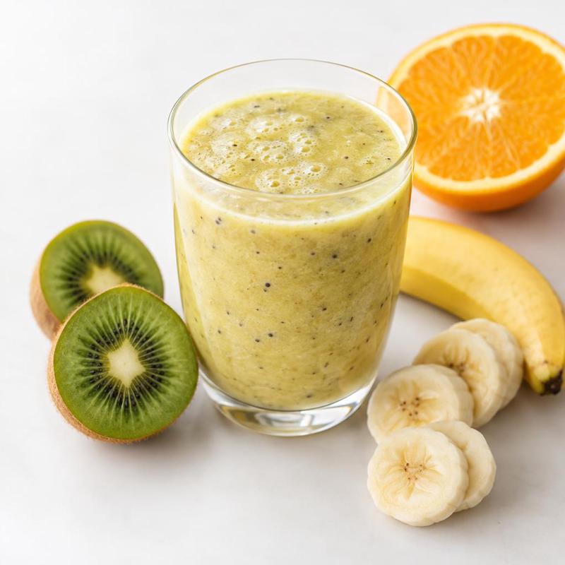 Koktajl bananowo-kiwi na świeżo wyciśniętym soku pomarańczowym