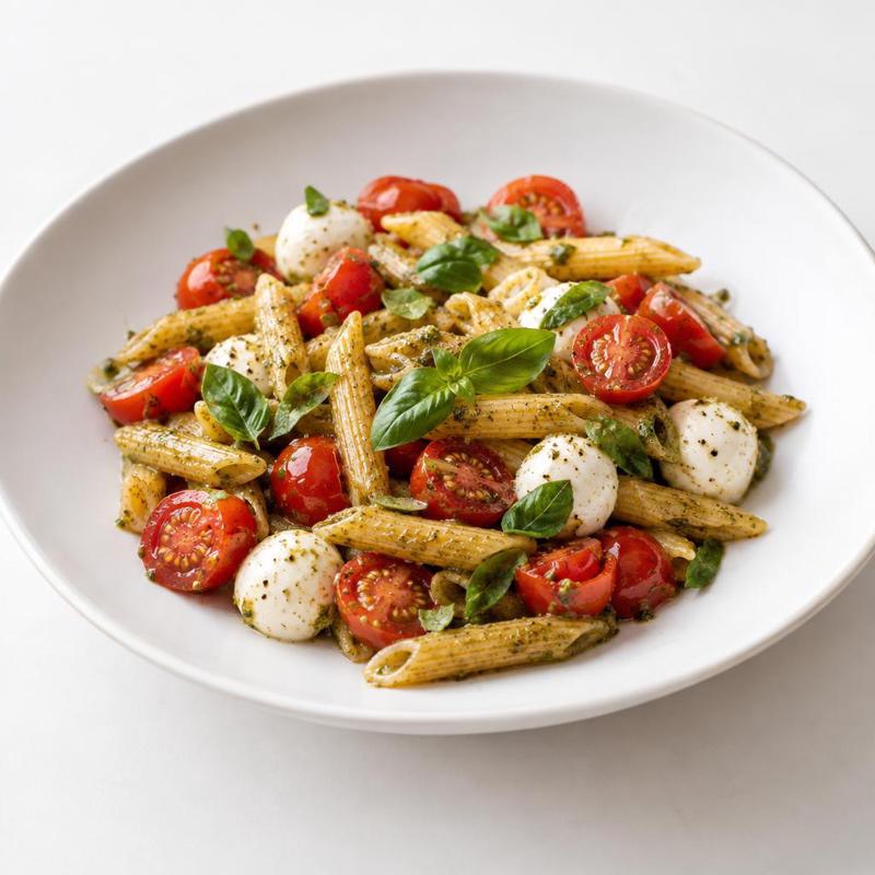 Makaron z pesto, mozzarellą i świeżą bazylią