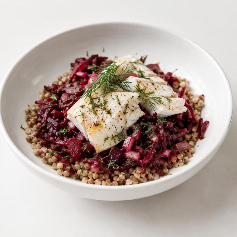 Kaszotto z dorszem, burakiem i koperkiem