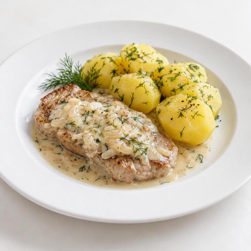 Schab ze śmietaną i tartym chrzanem