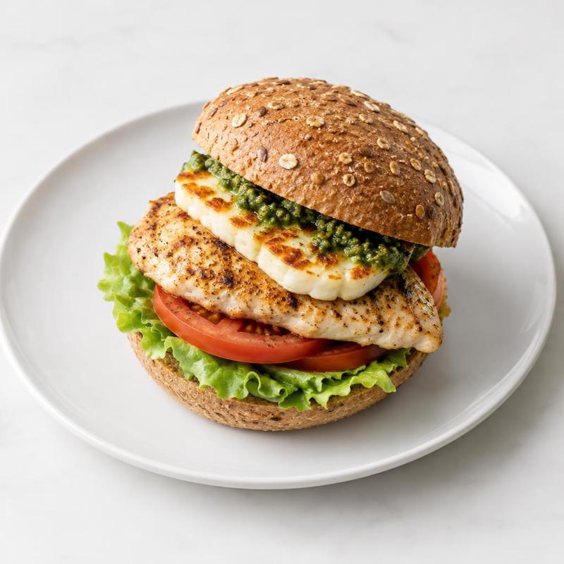 Pełnoziarnisty burger drobiowy z serem halloumi