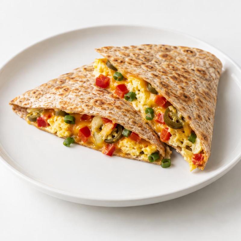 Quesadilla z jajecznicą, cheddarem i jalapeño