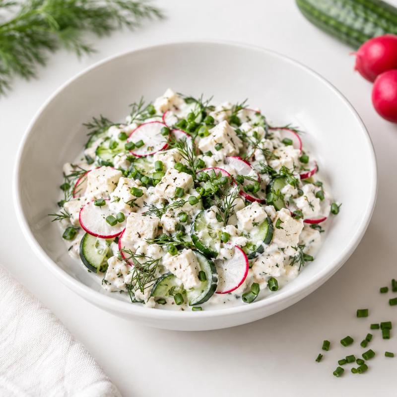 Tofu po wiejsku z ogórkiem i koperkiem