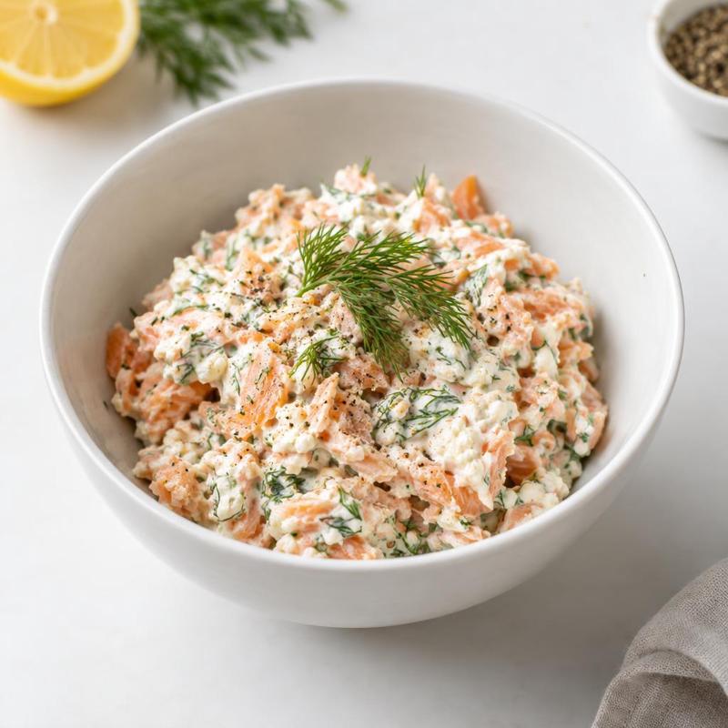 Pasta z łososia z twarogiem, czosnkiem i koperkiem
