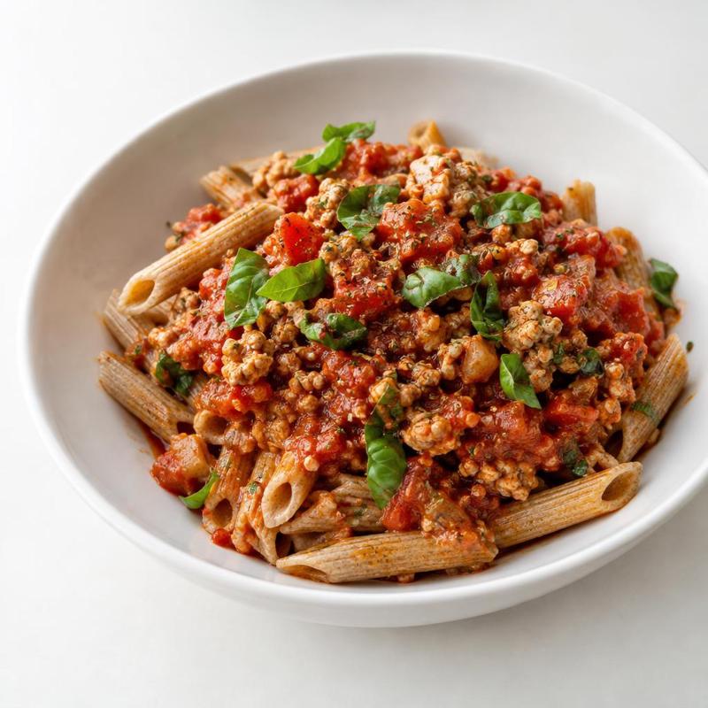 Makaron z indykiem w pomidorowym sosie z chili