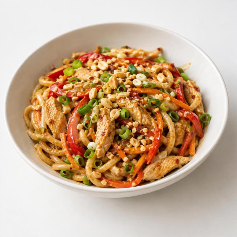 Udon z kurczakiem w sosie orzechowo-limonkowym