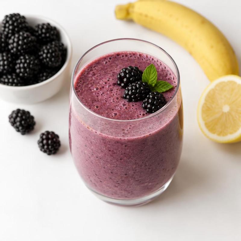 Koktajl jeżynowy z bananem i sokiem cytrynowym