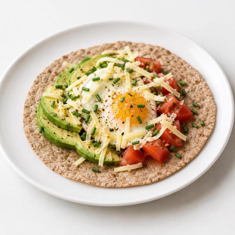 Tortilla pełnoziarnista z awokado, jajkiem oraz goudą